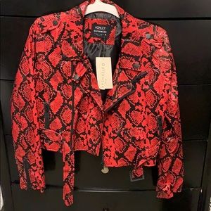 Never worn black/red leather jacket